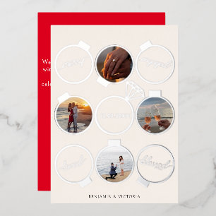 Merry and Engaged Ornaments Multiple Photo Foil Holiday Card