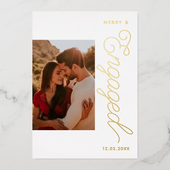 Merry and Engaged Photo Foil Holiday Card (Front)