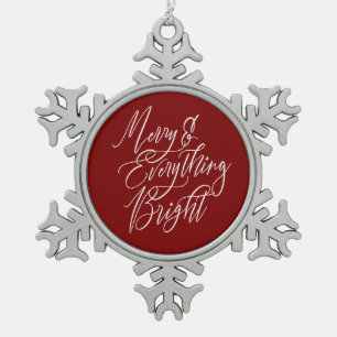 Merry and Everything Bright Red and White Snowflake Pewter Christmas Ornament