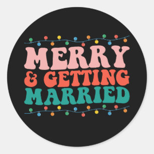 Merry And Getting Married Couple Christmas Groovy Classic Round Sticker