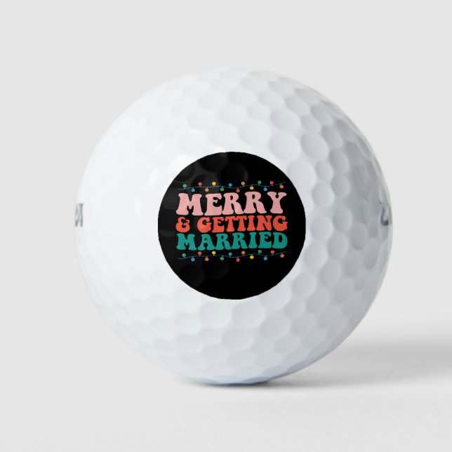 Merry And Getting Married Couple Christmas Groovy Golf Balls (Front)