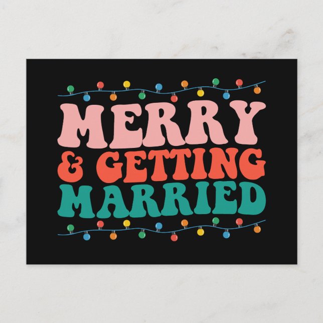 Merry And Getting Married Couple Christmas Groovy Postcard (Front)