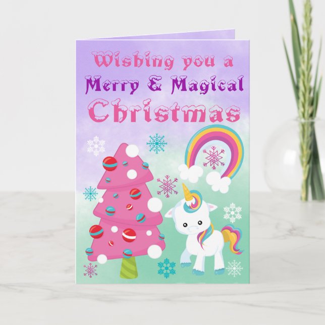 Merry and Magical Unicorn Christmas Holiday Card (Front)
