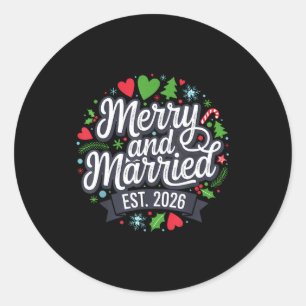 Merry And Married 2026 - Matching Couple Christmas Classic Round Sticker