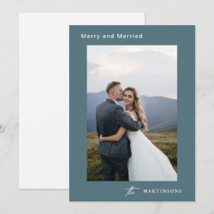 Merry and Married Calligraphy Photo Christmas Holiday Card