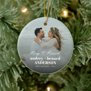 Merry and Married Christmas Double Sided Photo Ceramic Ornament