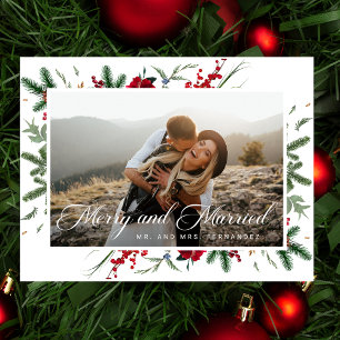 Merry And Married  Christmas Holiday Postcard
