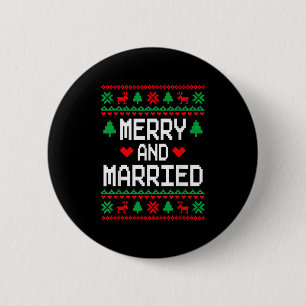 Merry And Married Couples Matching Ugly Christmas 2 Inch Round Button