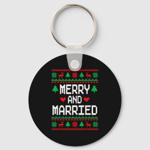Merry And Married Couples Matching Ugly Christmas  Keychain