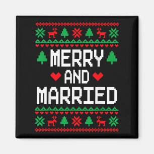 Merry And Married Couples Matching Ugly Christmas  Magnet