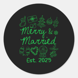 Merry And Married Est 2025 Christmas Couples Match Classic Round Sticker