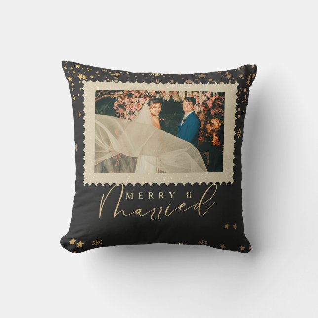 Merry and married first christmas throw pillow (Front)