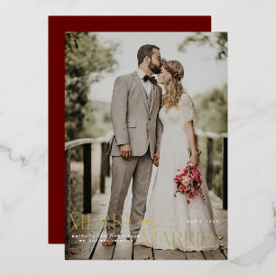 Merry and Married Gold Foil Newlywed Christmas Holiday Card