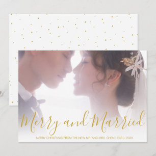 Merry and Married Gold Newlywed Elegant Holiday Card