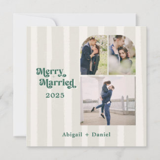 Merry and Married Hand Drawn Frame Photo Wedding Holiday Card