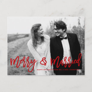 Merry and Married Hand Lettered Wedding Holiday Postcard