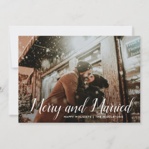 Merry And Married Minimal First Christmas Photo Holiday Card