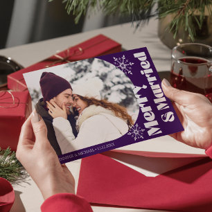 merry and married modern arch photo purple holiday card