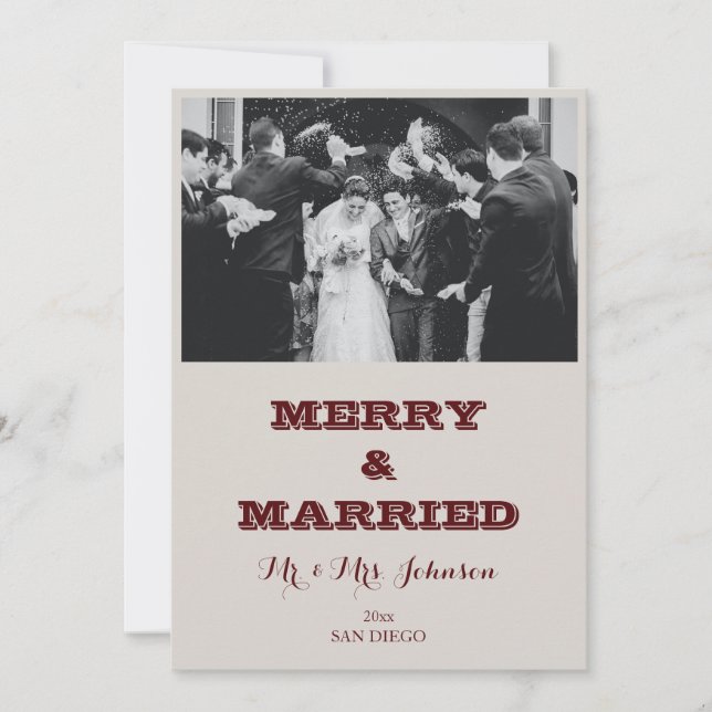 Merry And Married Modern Photo Holiday Card (Front)