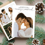 Merry and Married Mr & Mrs Christmas Photo Collage Holiday Card<br><div class="desc">A modern, minimal, elegant and stylish Christmas holiday greeting card for the new Mr and Mrs. Featuring a merry and married heart script calligraphy lettering with one lovely arch photo of the newly wed and three more at the back. You can personalize the photos and texts. The placement photos show...</div>