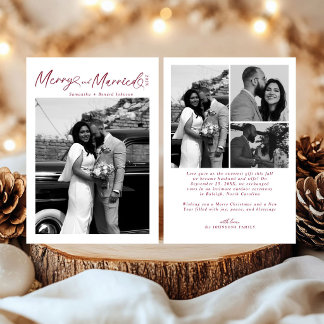 Merry and Married Newlywed 4 Photos Christmas Holiday Card