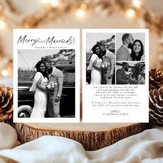 Merry and Married Newlywed 4 Photos Christmas Holiday Card