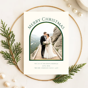 Merry And Married Newlywed Arch Photo Christmas Holiday Card