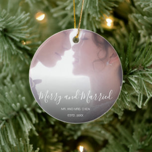 Merry and Married Newlywed Elegant Ceramic Ornament