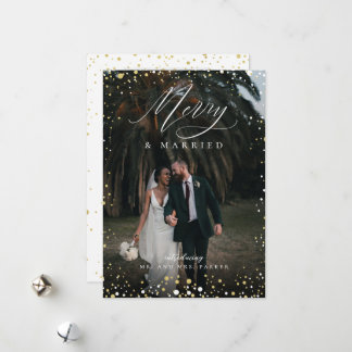 Merry and Married Newlywed Mr. and Mrs. Christmas Holiday Card