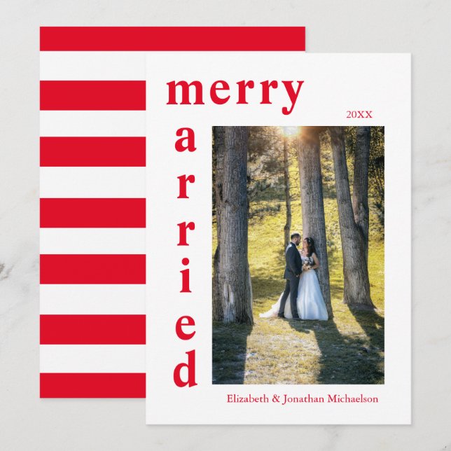 Merry and Married Newlywed Photo Christmas Holiday Card (Front/Back)
