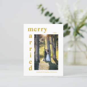 Merry and Married Newlywed Photo Christmas Holiday Postcard