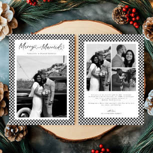 Merry and Married Newlywed Script Christmas Plaid Holiday Card