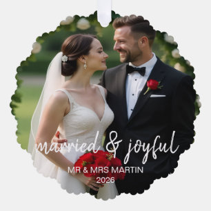 Merry and Married Newlyweds Christmas Photo Design Ornament Card