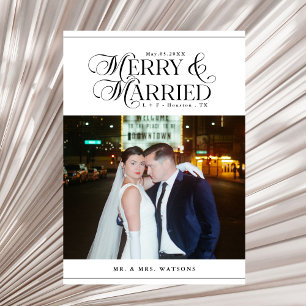 Merry and Married Newlyweds Photo First Christmas Holiday Card