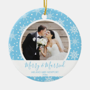 Merry and Married, Newlyweds Snowflake Ceramic Ornament