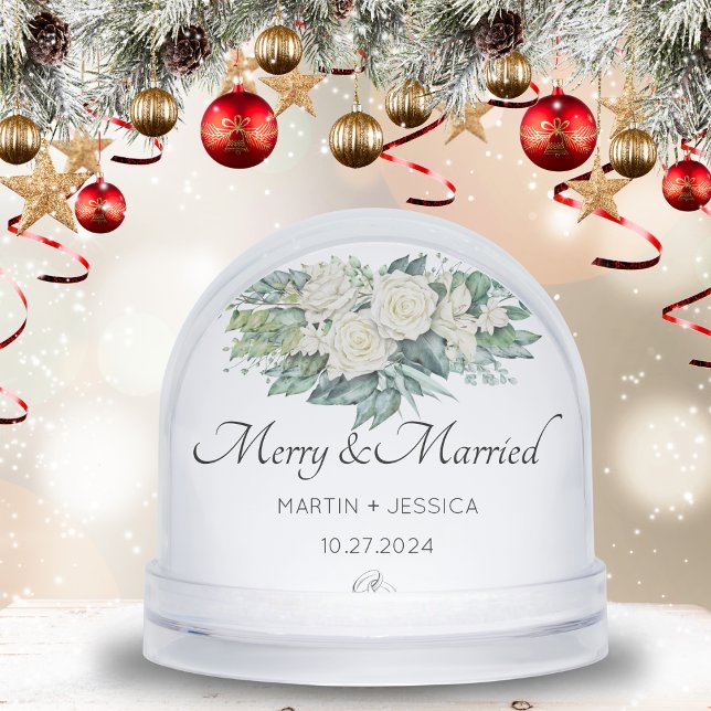 Merry And Married Our First Christmas Floral  Snowglobe (Merry And Married Our First Christmas Floral Snow Globes)