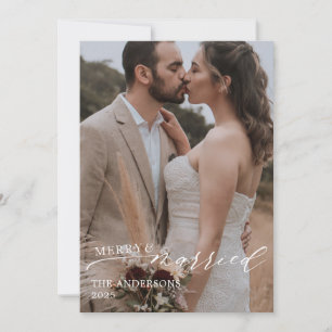 Merry and Married Overlay Script Wedding Thank You Card