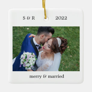 Merry and Married Personalized Photo Ceramic Ornament