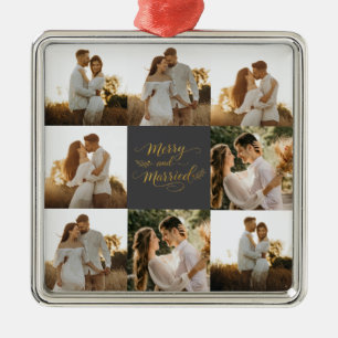 Merry and Married Personalized Wedding Christmas Metal Ornament