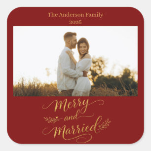 Merry and Married Personalized Wedding Christmas Square Sticker