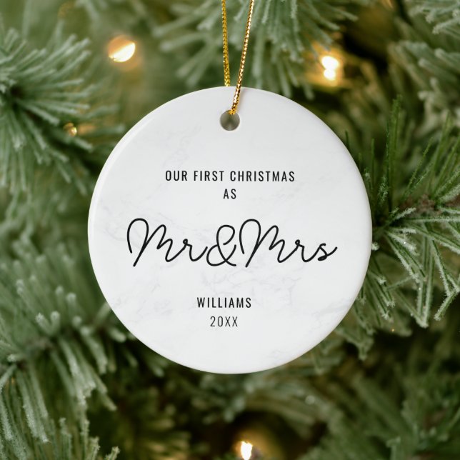 Merry and Married Photo Cute Simple Ceramic Ornament (Tree)