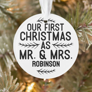 Merry and Married Photo First Christmas Holiday  Ornament