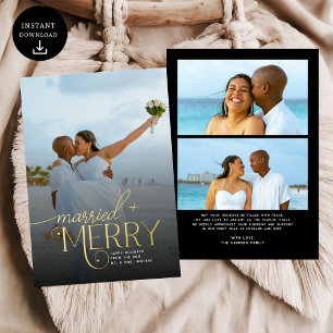 Merry and Married Photo Newlyweds Christmas Foil Holiday Card