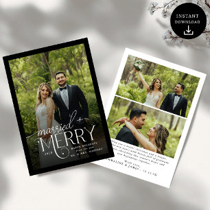 Merry and Married Photo Newlyweds Christmas Holida Holiday Card