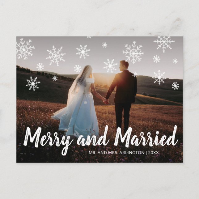 Merry and Married Photo Newylwed Christmas Holiday Postcard (Front)
