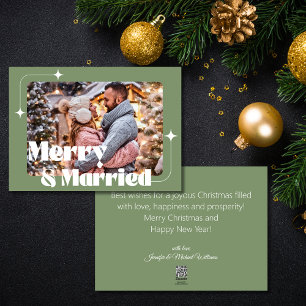 merry and married photo wedding retro green holiday card