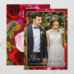 Merry and Married Red Floral Back Holiday Greeting