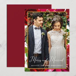 Merry and Married Red Floral Holiday Greeting