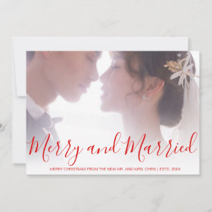 Merry and Married Red Newlywed Elegant Holiday Card