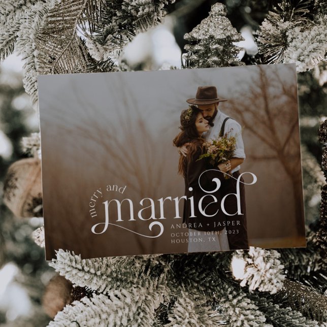 Merry and Married Retro Swirl Photo Holiday Card (Creator Uploaded)